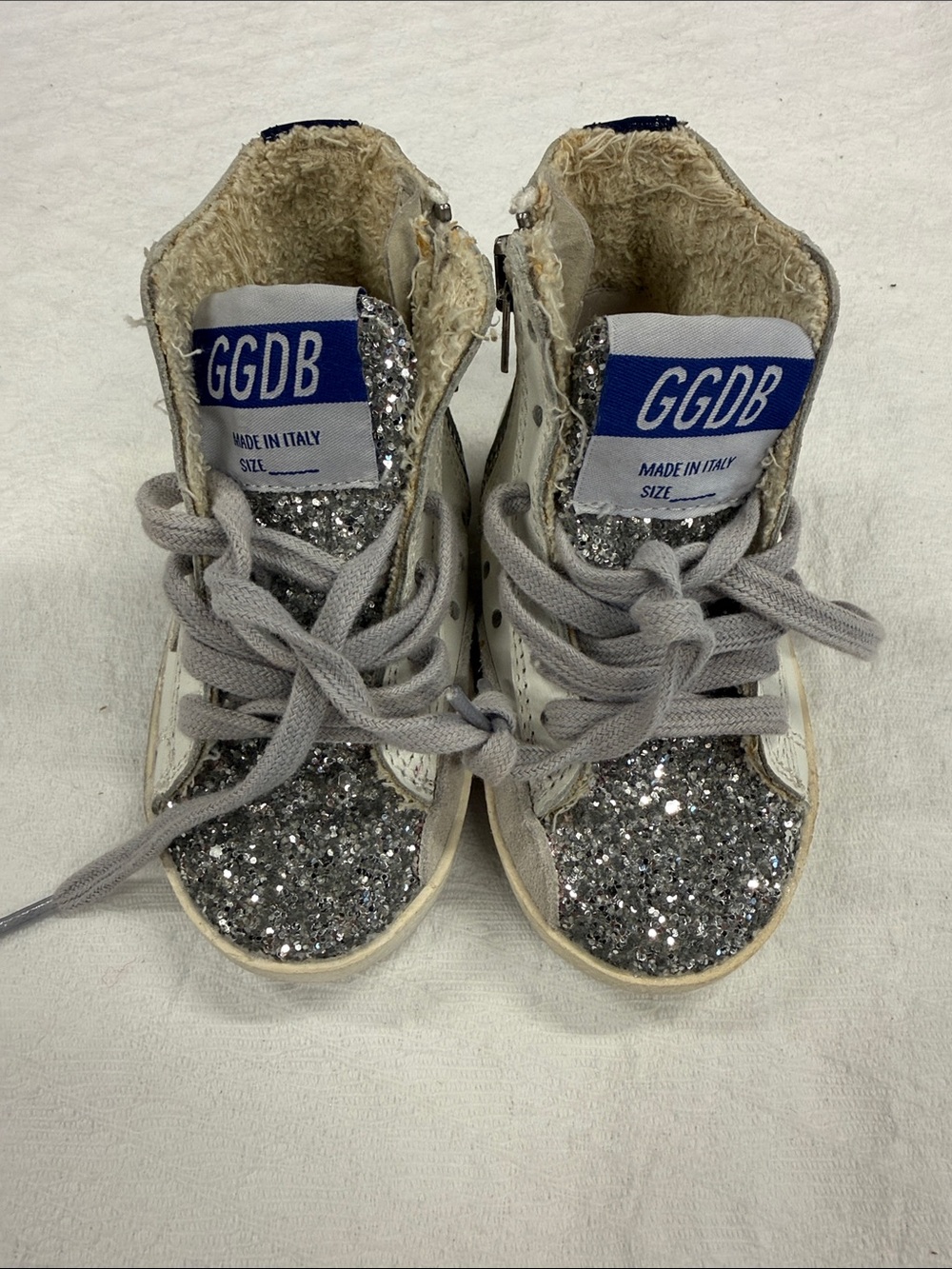 Golden Goose Kids High-Top Sneakers White with Silver Glitter Toe